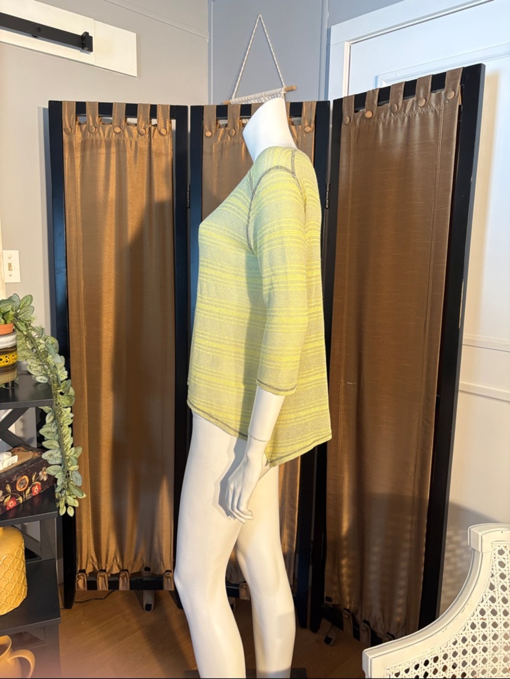 Light Green Striped Henley Knit Top - Women - Picture 4 of 5
